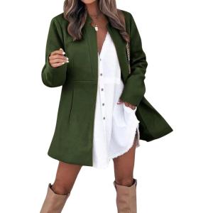 image:imageCHARTOU Women Slim Open Front Pea Coat Wool Jacket Mid Long Blazer Trench Coat Peacoat Winter Dress Coat OvercoatArmy Green