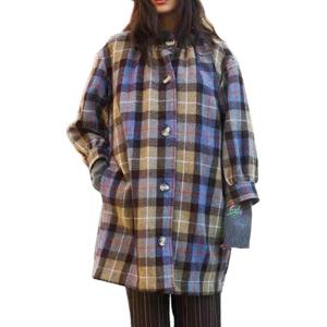 image:imageCHARTOU Women Stand Collar Plaid Cocoon Midi Overcoat Single Breast Wool Blend Trench Pea Coat with PocketsPlaid