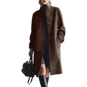image:imageCHARTOU Women Suede Long Trench Coat Single Breast Faux Leather Peacoat Jacket Stand Collar Fall Winter TopsBrown