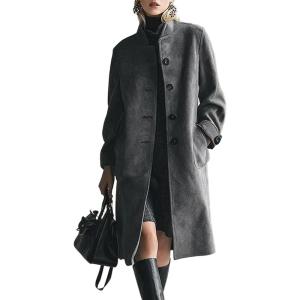 image:imageCHARTOU Women Suede Long Trench Coat Single Breast Faux Leather Peacoat Jacket Stand Collar Fall Winter TopsDark Grey