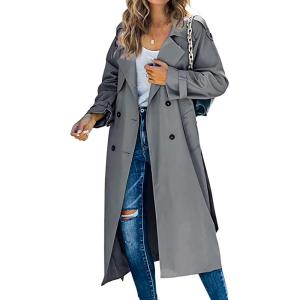 image:imageCHARTOU Women Trench Coat Mid Length Double Breasted Lightweight Jacket Windproof Long Duster Coat OvercoatDark Grey
