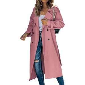 image:imageCHARTOU Women Trench Coat Mid Length Double Breasted Lightweight Jacket Windproof Long Duster Coat OvercoatPink