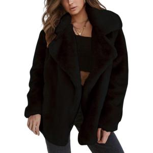 image:imageCHARTOU Women Winter Faux Fur Coat Fuzzy Sherpa Fleece Jacket Open Front Teddy Bear Coat Overcoat XXLargeBlack