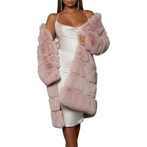 image:imageCHARTOU Women Winter Furry Faux Fur Coat Long Puffer Jacket Long Sleeve Open Front Cardigan OvercoatPink