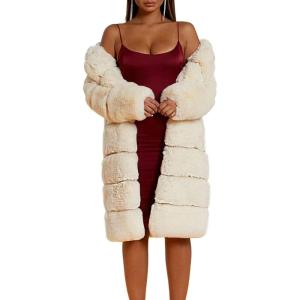 image:imageCHARTOU Women Winter Furry Faux Fur Coat Long Puffer Jacket Long Sleeve Open Front Cardigan OvercoatWhite