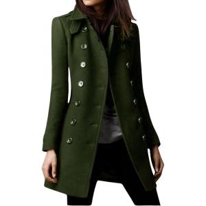 image:imageCHARTOU Women Winter Slim Double Breasted Wool Coat Jacket Peacoat Woolen Overcoat Blazers Mid Long Trench CoatArmy Green