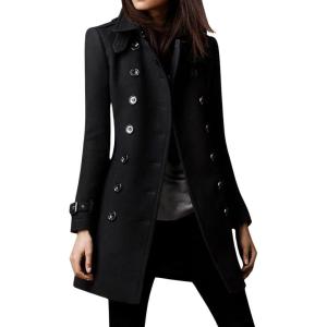 image:imageCHARTOU Women Winter Slim Double Breasted Wool Coat Jacket Peacoat Woolen Overcoat Blazers Mid Long Trench CoatBlack