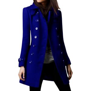 image:imageCHARTOU Women Winter Slim Double Breasted Wool Coat Jacket Peacoat Woolen Overcoat Blazers Mid Long Trench CoatBlue
