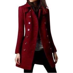 image:imageCHARTOU Women Winter Slim Double Breasted Wool Coat Jacket Peacoat Woolen Overcoat Blazers Mid Long Trench CoatRed