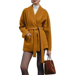 image:imageCHARTOU Women Winter Wool Pea Coat Jacket Lapel Shawl Collar Long Sleeve Warm Trench Overcoat with BeltCaramel