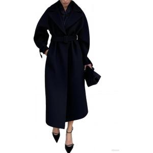 image:imageCHARTOU Women Wool Blend Long Pea Coat Winter Oversized Notch Lapel Warm Trench Overcoat with BeltBlack