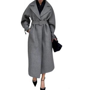 image:imageCHARTOU Women Wool Blend Long Pea Coat Winter Oversized Notch Lapel Warm Trench Overcoat with BeltGrey