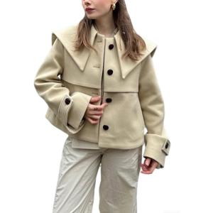 image:imageCHARTOU Women Wool Cropped Jacket Coat Oversized Fall Winter Sailor Collar Single Breasted Short Outwear OvercoatLight Yellow