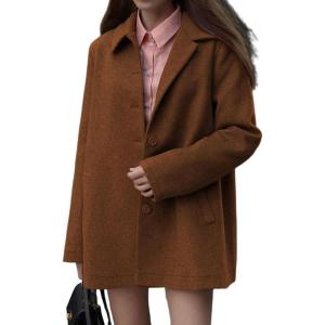 image:imageCHARTOU Womens Casual Business Winter Pea Coat Wool Jacket Single Breasted Midi Long Trench OvercoatBrown