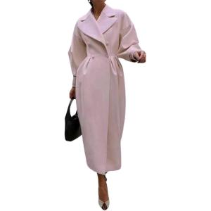image:imageCHARTOU Womens Elegant Lapel Collar PrincessCore DoubleBreasted Wool Blend Trench OvercoatPink