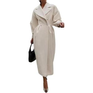 image:imageCHARTOU Womens Elegant Lapel Collar PrincessCore DoubleBreasted Wool Blend Trench OvercoatWhite