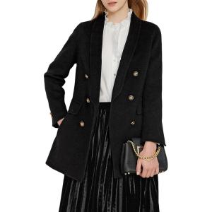 image:imageCHARTOU Womens Elegant Notched Collar Double Breasted Wool Blend Pea Coat OvercoatBlack