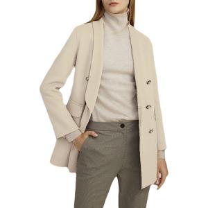 image:imageCHARTOU Womens Elegant Notched Collar Double Breasted Wool Blend Pea Coat OvercoatWhite