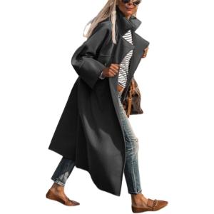 image:imageCHARTOU Womens Elegant SingleBreast Wool Blend Long Length Oversized Pea Coat OvercoatGrey