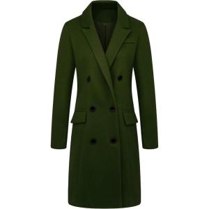 image:imageCHARTOU Womens Elegant Tailored Collar DoubleBreasted Woolen Midi Long OvercoatArmy Green