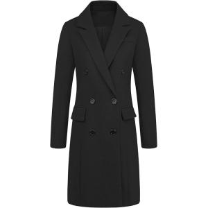 image:imageCHARTOU Womens Elegant Tailored Collar DoubleBreasted Woolen Midi Long OvercoatBlack