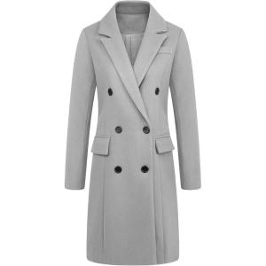 image:imageCHARTOU Womens Elegant Tailored Collar DoubleBreasted Woolen Midi Long OvercoatGrey