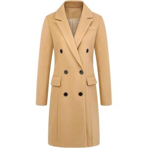 image:imageCHARTOU Womens Elegant Tailored Collar DoubleBreasted Woolen Midi Long OvercoatKhaki