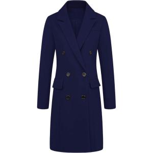 image:imageCHARTOU Womens Elegant Tailored Collar DoubleBreasted Woolen Midi Long OvercoatNavy