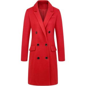 image:imageCHARTOU Womens Elegant Tailored Collar DoubleBreasted Woolen Midi Long OvercoatRed
