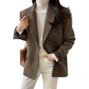 image:imageCHARTOU Womens Fall Winter Casual Business Blazer Jacket Woolen Tweed Pea Coat Office Notched Wool OvercoatCoffee