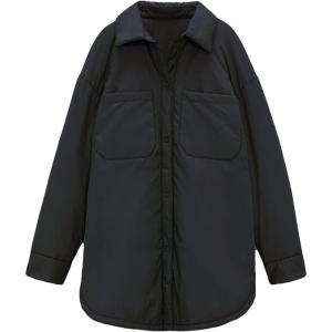 image:imageCHARTOU Womens Insulated Padded Quilted Button Down Shirt Jacket Overcoat with PocketBlack