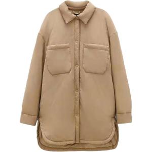 image:imageCHARTOU Womens Insulated Padded Quilted Button Down Shirt Jacket Overcoat with PocketCamel