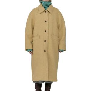 image:imageCHARTOU Womens Long Wool Coats Winter Thick Single Breasted Overcoat Back Slit Lapel Trench PeacoatWheat Yellow