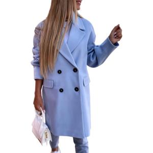 image:imageCHARTOU Womens Oversized Wool Blend Tailored Collar Double Breasted Trench Coat OvercoatBlue