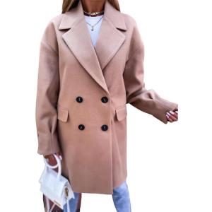 image:imageCHARTOU Womens Oversized Wool Blend Tailored Collar Double Breasted Trench Coat OvercoatKhaki
