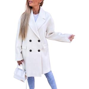 image:imageCHARTOU Womens Oversized Wool Blend Tailored Collar Double Breasted Trench Coat OvercoatWhite