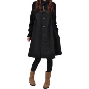 image:imageCHARTOU Womens Raglan KnitSleeve Wool Blend Button Front Trench Coat Peacoat OvercoatBlack