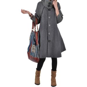 image:imageCHARTOU Womens Raglan KnitSleeve Wool Blend Button Front Trench Coat Peacoat OvercoatGrey