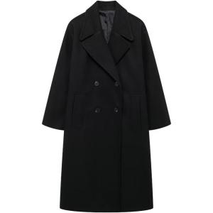 image:imageCHARTOU Womens Winter Double Breasted Tweed Pea Coat Trench Oversized Notch Lapel Long Jacket Overcoat WarmBlack