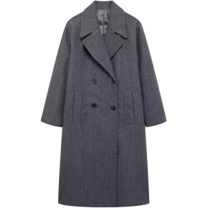 image:imageCHARTOU Womens Winter Double Breasted Tweed Pea Coat Trench Oversized Notch Lapel Long Jacket Overcoat WarmGrey