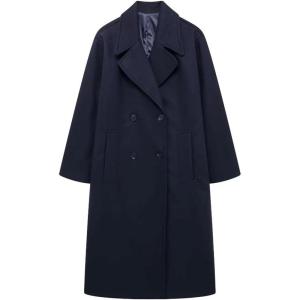 image:imageCHARTOU Womens Winter Double Breasted Tweed Pea Coat Trench Oversized Notch Lapel Long Jacket Overcoat WarmNavy Blue