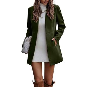 image:imageCHARTOU Womens Winter Mid Long Tweed Trench Coat Slim Cinched Waist Peacoat Notched Lapel Overcoat FallArmy Green