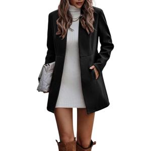image:imageCHARTOU Womens Winter Mid Long Tweed Trench Coat Slim Cinched Waist Peacoat Notched Lapel Overcoat FallBlack