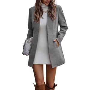 image:imageCHARTOU Womens Winter Mid Long Tweed Trench Coat Slim Cinched Waist Peacoat Notched Lapel Overcoat FallGrey