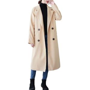 image:imageCHARTOU Womens Wool Blend Trench Coat Notched Lapel Double Breasted Wrap Overcoat with BeltApricot