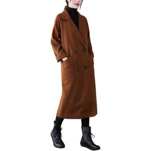 image:imageCHARTOU Womens Wool Blend Trench Coat Notched Lapel Double Breasted Wrap Overcoat with BeltBurgundy