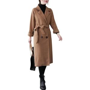 image:imageCHARTOU Womens Wool Blend Trench Coat Notched Lapel Double Breasted Wrap Overcoat with BeltDusty Pink