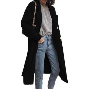 image:imageCHARTOU Womens Woolen Overcoat Notched Lapel Double Breasted Oversized Wool Blend Trench CoatBlack