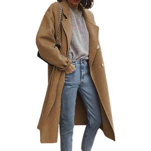 image:imageCHARTOU Womens Woolen Overcoat Notched Lapel Double Breasted Oversized Wool Blend Trench CoatBrown