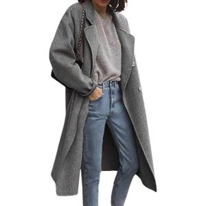 image:imageCHARTOU Womens Woolen Overcoat Notched Lapel Double Breasted Oversized Wool Blend Trench CoatGrey